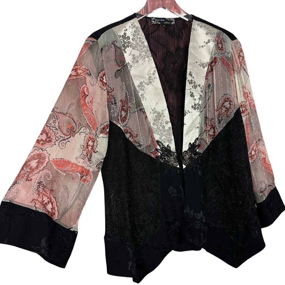 Spencer Alexis Kimono Jacket Sheer Paisley Print Lace Boho Whimsygoth Medium M